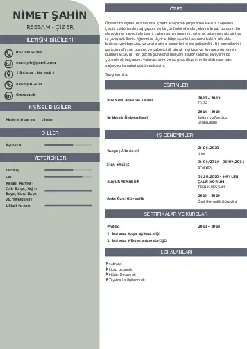 Ressam Cv Örnekleri cv indir